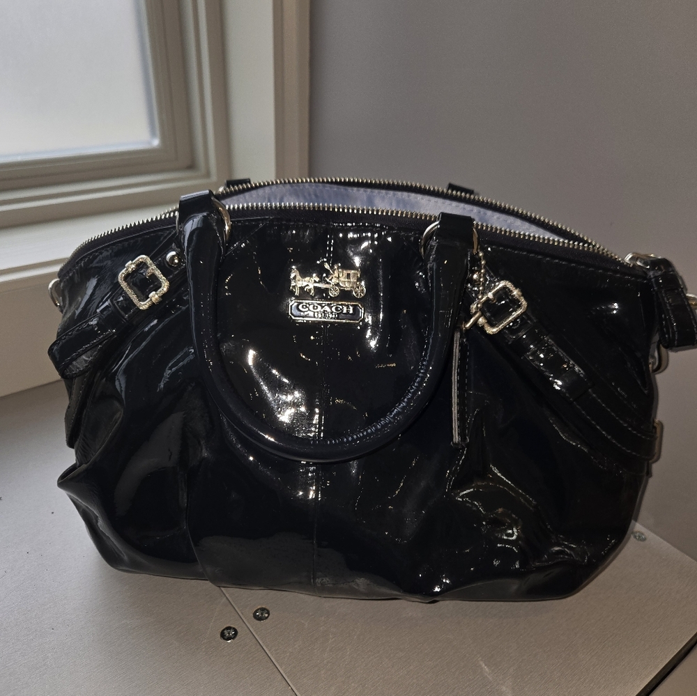 Coach blue patent leather handbag